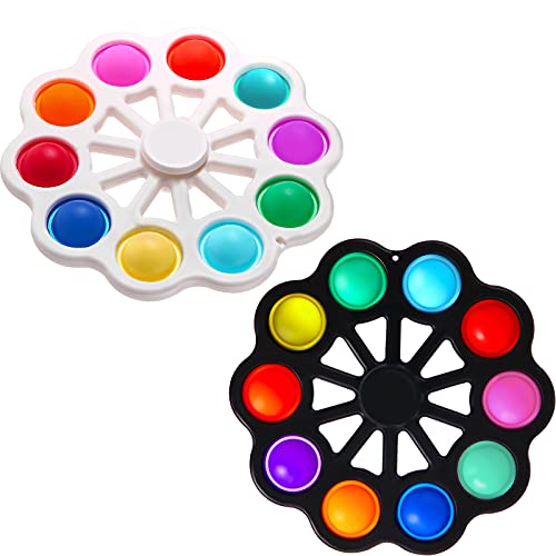 SCIONE 2 in 1 Pop Fidget Spinner 2 Pack Simple Fidget Toys with Bubble,Simple Fidget Pop Spinners Stress Relief Reducer,Fidget Pack Colorful Flower for Kids Adults