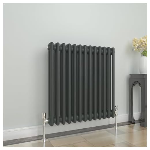 GY Bath Radiador horizontal tradicional de 2 columnas, diseño antracita, 600 x 605 mm, estilo moderno de hierro fundido, rejillas de calefacción central