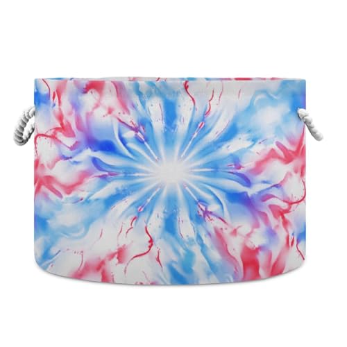 DUOBU Large Cotton Rope Basket Round Storage Basket Red Blue Tie Dye Laundry Hamper for Toys,Blankets,Nursery,Laundry 20x14 in