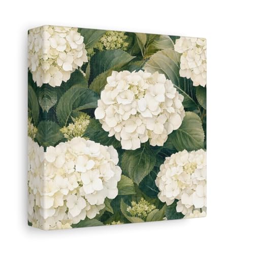 Toile hortensia blanc réaliste pour un salon chaleureux au-dessus de la cheminée