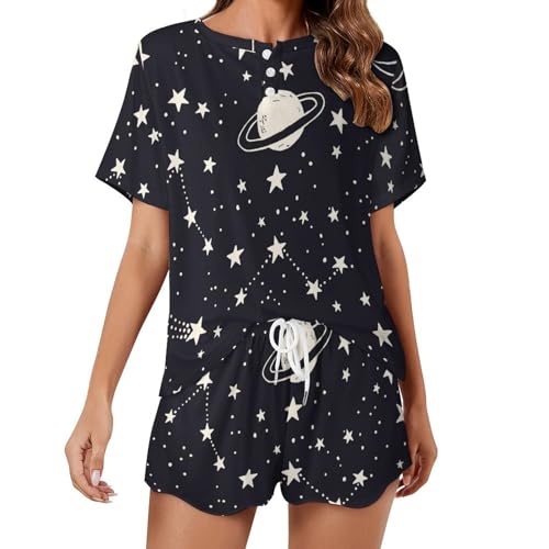 Vêtements de nuit constellations ensemble pyjama femme manches courtes