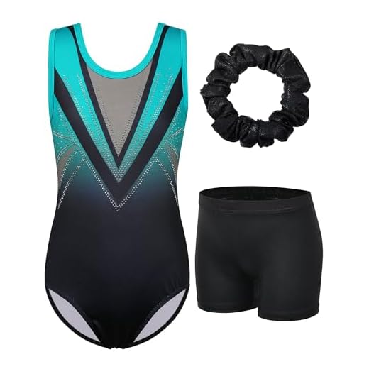ZNYUNE Mädchen Turnanzug mit hose Haarband Set gymnastikanzug Kinder Shorts trikot turnen Ärmellos/Langarm Kleidung klassisch Turnbody B293 BlackGreen 12A