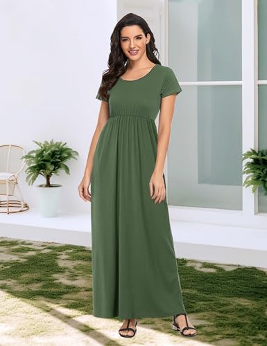 Image of Lacavocor Womens Short Sleeve Maxi Dresses Empire Waist Long Dress
