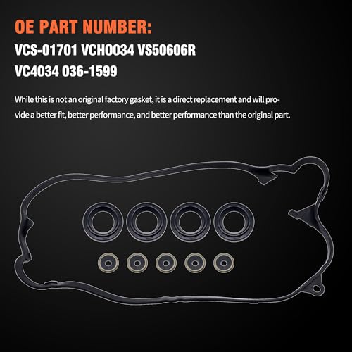 Image of HiSport Engine Valve Cover Gasket Kit - Compatible with Honda Civic DX /LX V-TEC /EX V-TEC /HX V-TEC /GX V-TEC 1.7L 2001 2002 2003 2004 2005 - Replace VS50606R
