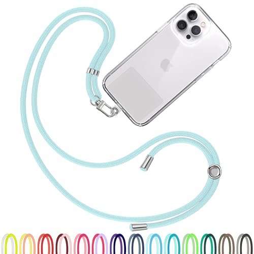 TBOC Cell Phone Lanyard [Light Blue] - Comfortable Universal Smartphone Lanyard - Easy to Use Neck Phone Holder [Clear Patch] - Adjustable Length Phone Strap Crossbody - Fits All Mobile Phones
