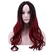 Yilys Long Wavy Wig Ombre Brown Dark Red Color Side Part Scalp Cosplay Costume Halloween Wig