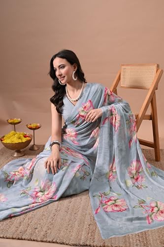 Image of MIRCHI FASHION Women Saree | Chiffon Chevron Zig Zag Printed Office Wear Sari with Blouse