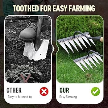 6 Teeth Garden Rake Heavy Duty Carbon Steel Rake Handle for Soil Loosening, Weeding, Lawn & Yard Cleaning – Multipurpose Outdoor Gardening Tool for Home Farm & Agricultural Use
