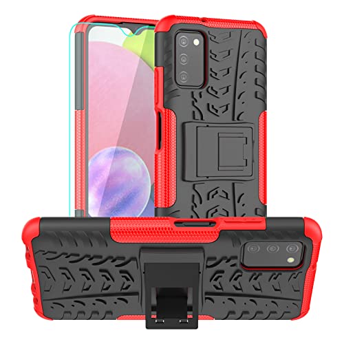 for Samsung A03S Case,Galaxy A03S Phone Case,with Screen Protectors and Camera Cover,[Military Grade] 16ft.Drop Tested Cover with Magnetic Kickstand Protective Case for Samsung Galaxy A03S, TC-Red