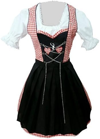 Seruna DirndlDi04 Mini Dirndl, 3-Piece Costume Dress in red, White, Dress Blouse and Black Skirt, Skirt Length 47-56 cm, Size 24