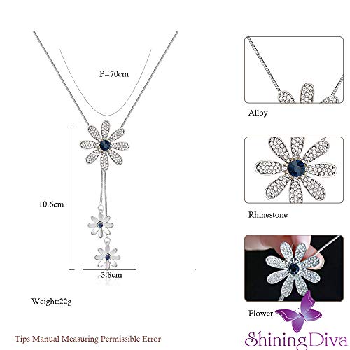 Image of Shining Diva Fashion Crystal Flower Stylish Long Chain Pendant Necklace for Women and Girls