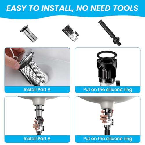 Image of HASTHIP Stainless Steel, ABS Sink Drain Kit with Flexible Expandable P-Trap Sink Drain Pipe Tube Anti-Odor Bathroom 3 in 1 Plumbing, Fits for 3-4.5 cm Drain Hole, for Kitchen Bathroom Sewer