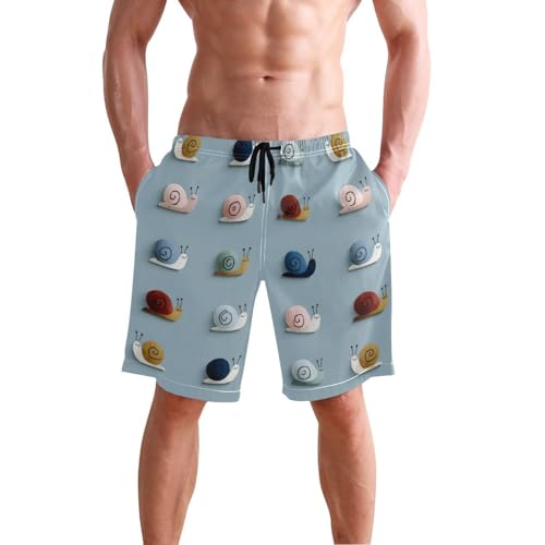 Men's Swim Trunks Snails Pattern Print, Quick Dry Beach Board Shorts with Lining-S