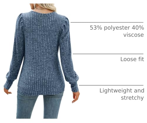 Image of MIHOLL Women's Puff Long Sleeve Shirts Casual Knit Blouses Crew Neck Elegant Tunic Tops