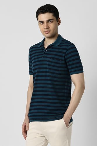 Image of Peter England Men's Cotton Polyster Fine Breton Stripe Polo Tshirt