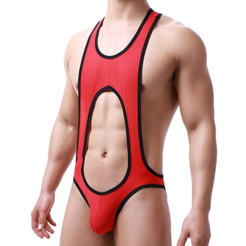 Mens Bodysuit Thong G-string Leotard Mesh Wrestling Singlet Jumpsuit Underwear Base Layers - Main Image