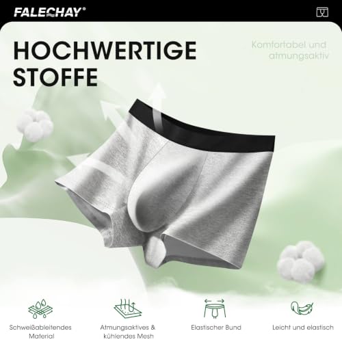 Falechay Calecon Homme Lot de 6 Boxer Homme Conton Respirant Confortale Boxers Fitted Doux Caleçon Conton sous Vetement Hommes Noir/Gris – vue 3