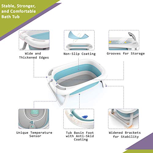 Image of Safe-O-Kid Big and Sturdy Foldable Baby (0-5 years) Bath tub with 1 Year Warranty, Anti-Slip, Temperature Sensitive Plug, Space Saving, Newborn Baby Folding Bathing Tub Girls & Boys with Soap Tray, Easy to Store, Foldable Shower Pool for Kids -Blue