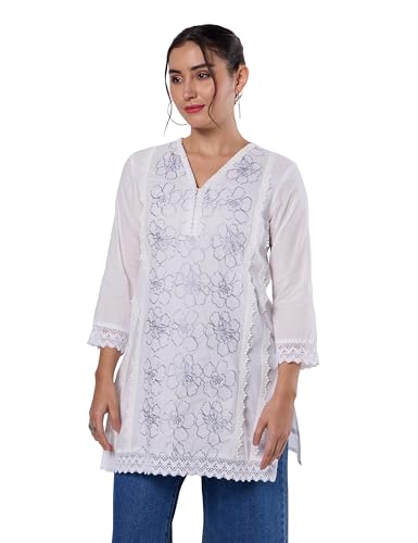 Image of Amazon Brand - Myx Women's Pure Cotton Embroidered Short Kurti | Tunic | Short Kurta (Available in Plus Sizes)