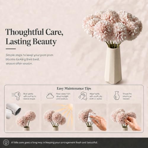 Image of Mandy's 12pcs Artificial Light Pink Ball Chrysanthemum Flowers