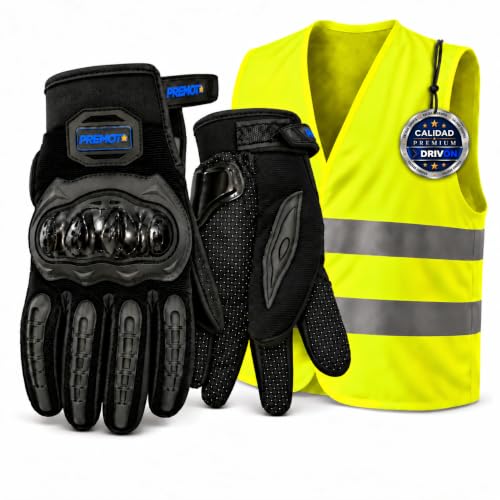 DRIVON Pack Guantes Moto Homologados y Chaleco Reflectante DGT (L)