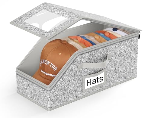 AOODA Stackable Hat Storage for Baseball Caps, Holds up to 12 Caps Hat Organizer for Closet, Sturdy Hat Boxes for Men with Cardboard, Grey