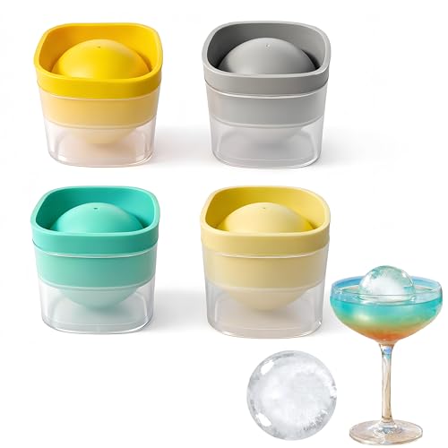 Image of AZSRKRBM 4 Pack Silicone Ice Ball Maker Mold with Lid - 2.4 Inch Large Round Ice Cube Trays, Stackable Easy Release Whiskey Ice Spheres for Freezer, Cocktails, Bourbon