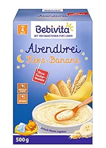 Bebivita Milchbreie ohne Zuckerzusatz-Großpackung, Abendbrei Keks-Banane, 4er Pack (4 x 500 g ...