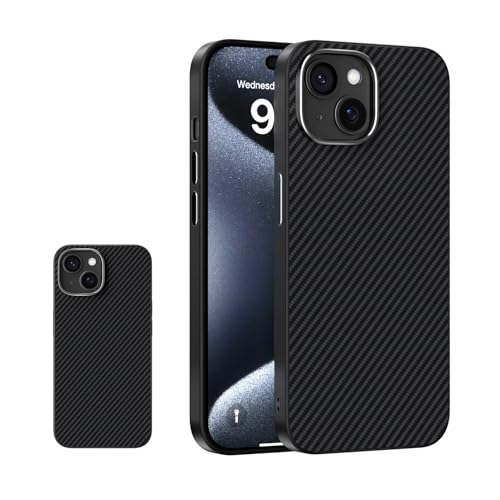 Coque iPhone 15 Plus en TPU effet fibre de carbone antichoc noir