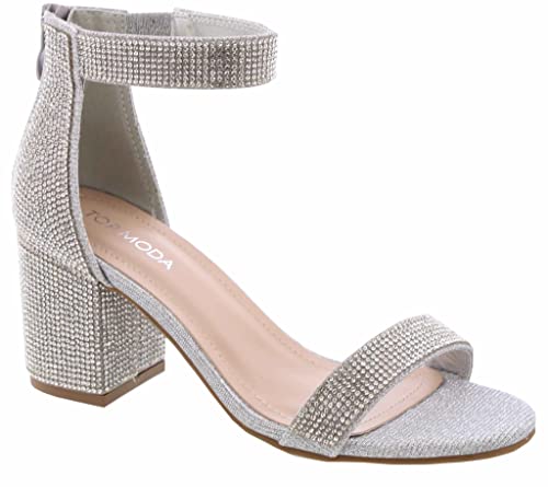 TOP Moda Delia-80 Ankle Strap Dressy High Heel Sandal, Non-slip Sole, For Wedding, Party, Prom, Evening Wear, or Any Occasion, Sleek Style Block Heel Sandals