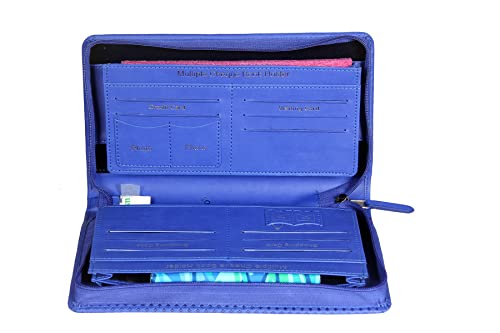 Image of Sukeshcraft Multiple Cheque Book Holder | Original PU Holds Upto 8 Cheque Books, Locker Key Hook, 2 Photo Slots, 1 Pin-Sim Slot, 13 Credit /Debit Card Slots with Matching Zipper (PU -Sky Blue)
