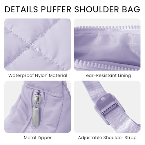 Image of Small Puffer Crescent Shoulder Bag for Women Lightweight Water-Resistant Nylon Purse with Adjustable Strap & Multiple Pockets