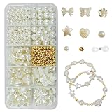 PAVIKE ビーズセット (約418個) パールビーズ ビーズ 手芸 アクセサリーパーツ ビーズ ラウンド ハンドメイド パーツ アクセサリー パーツ 丸玉 手作り パールビーズ 穴付き DIY用 収納ボックスとビーズ用ストリング付き