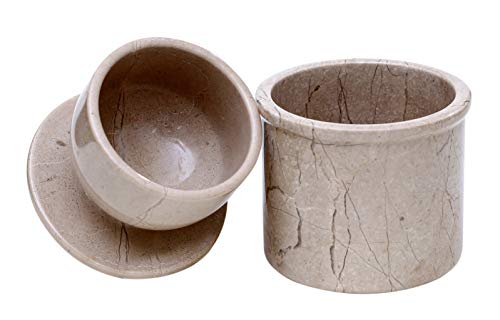 Butter Dish Keeper Brown Handmade Marble Cold Crock Butter Holder Pot - Non Plastic Non Steel - French Style Deep Covered Butter Churn Flip-top Storage and Kitchen Utensil Container Case with Lid