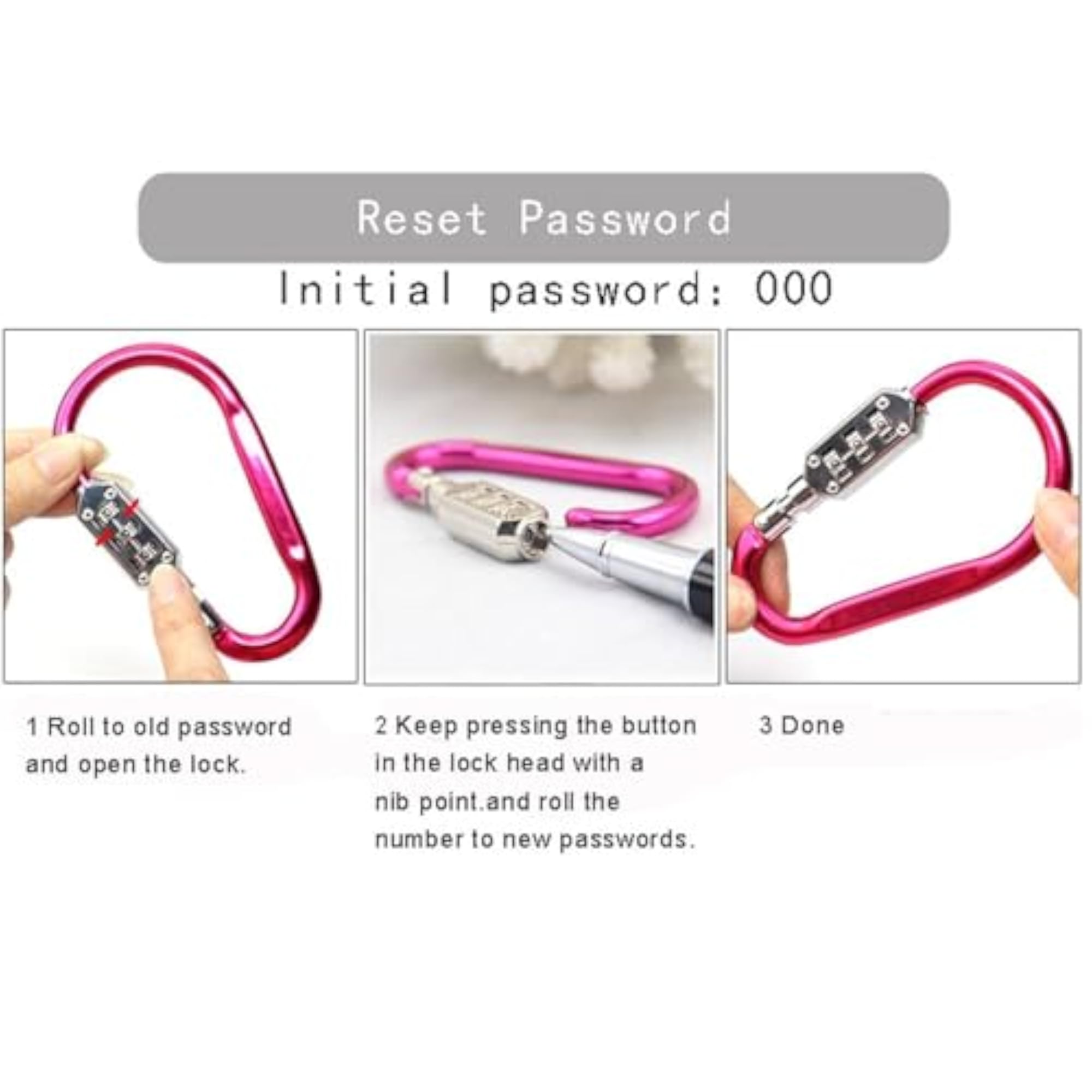 Carabiner Hook Lock with 3 Digits Combination