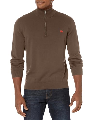 HUGO Men's Quarter Zip Square Logo Cotton Sweater