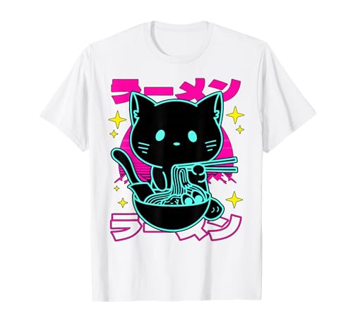 Anime Ramen Cat Retro Japanese Noodles Aesthetic Kawaii cat T-Shirt