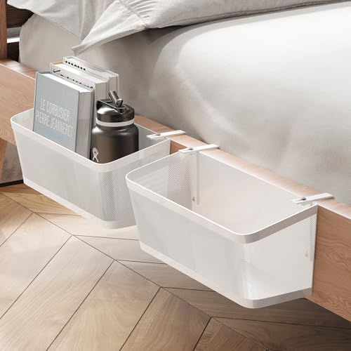 2 Pack Bedside Caddy Organizer, White Metal Hanging Storage Baskets for Bed Rail and Headboard, Bunk Bed Shelves, College Dorm Room Essentials, Holds Phones, Books, Tablets and Bottles (Extra Large) by jiedihome - Used condition - US$30.09