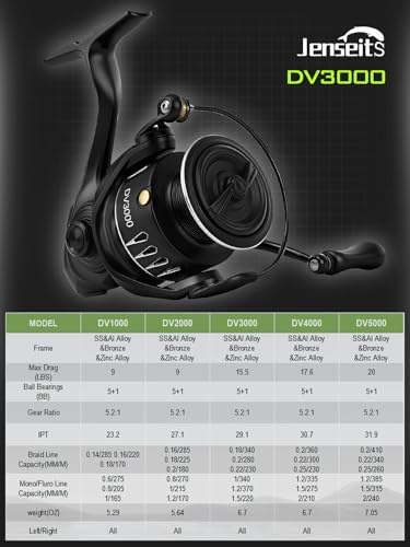 DV3000 Spinning Reel - 5.2:1 Gear Ratio, 5+1 Stainless Steel Bearings, 15.5LBS Max Drag, Heavy-Duty Carbon Fiber Frame for Freshwater/Inshore Fishing (6.7oz) — view 7