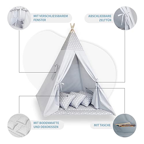 Tipi tent voor kinderen Speeltent Tippi kindertent Kinderkamer Tipi indianentent Outdoor Indoor Model 1 met speelkleed en 3 kussens - Afbeelding 4