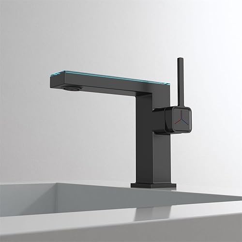Miniatura 8 de Baño de una sola manija un agujero lavabo lavabo cuadrado 1 agujero grifo montaje cubierta LED temperatura pantalla digital mezclador grifo, negro