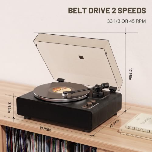 Image of Hi-Fi Belt-Drive Vinyl Record Player with Speakers and Bluetooth Playback