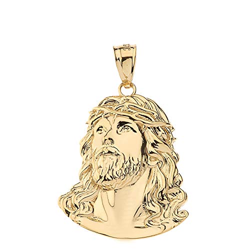 Solid 10k Yellow Gold Jesus Head Face Charm Religious Pendant, 0.92"