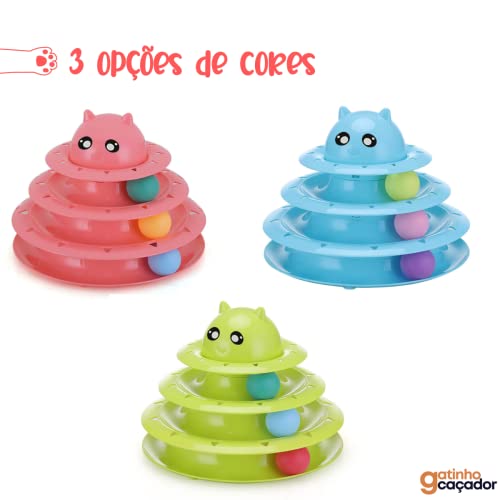 Brinquedo Interativo para Gato Torre com Bolinhas e 3 níveis Formato de Gato Feliz Gatinho Caçador (