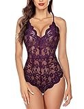 Avidlove Women Teddy Lingerie One Piece Babydoll Mini Bodysuit（Dark Purple,L