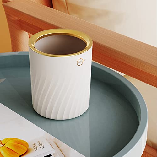 Image of Sheebo Open Top Mini Trash Can Round Wastebasket for Bathroom Vanity, Desktop, Tabletop or Coffee Table - Dispose of Cotton Rounds, Makeup Sponges, Tissues; 2 Liter (Round Open-Top - White)