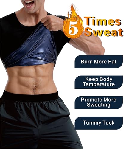 Image of Sauna Suits Shirt for Men,Sweat Enhancer Sauna T-Shirt Short Sleeve Waist Trainer Body Shaper Vest Tank Top Trimmer