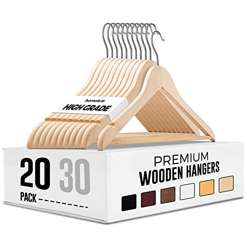 Image of Cozymood Sturdy Wooden Hangers 20 Pack Durable & Slim Clothes Hanger with 360 Rotatable Hook Natural Finish & Notches Wood Hangers Premium Coat Hanger for Closet Clothes Hangers (Grain)