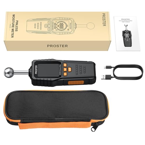 Proster Feuchtigkeitsmessgerät Wand Kugelform Sphärisches wiederaufladbares Feuchtemessgerät Mauerwerk mit LCD Bildschirm für Wände Mauerwerk 0-40mm Analysetiefe (Schwarz Orange)