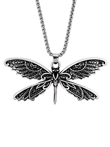 HAQUIL Dragonfly Necklace, Antique Dragonfly Pendant, Box Chain, Vintage Jewelry Gift for Women